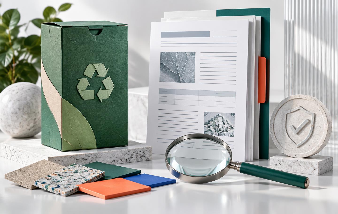 Packaging samples and a supplier declaration ready for compliance review